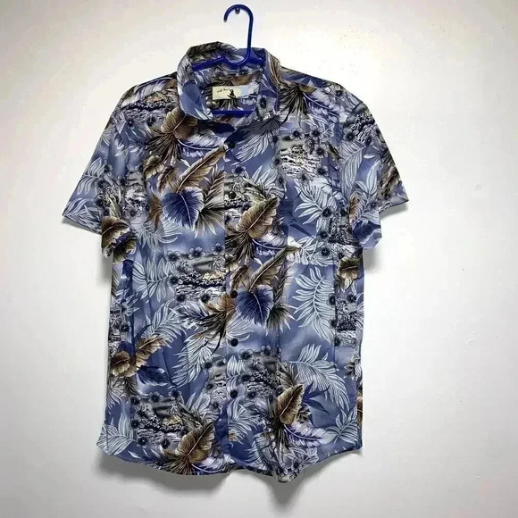 High Surf Blue & Beige Hawaiian Short Sleeve Shirt Men's Size Large - Picture 5 of 9